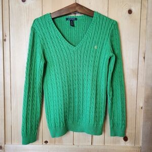 Lauren Ralph Lauren Cotton Cable-Knit V-neck Long Sleeve Pull-On Sweater